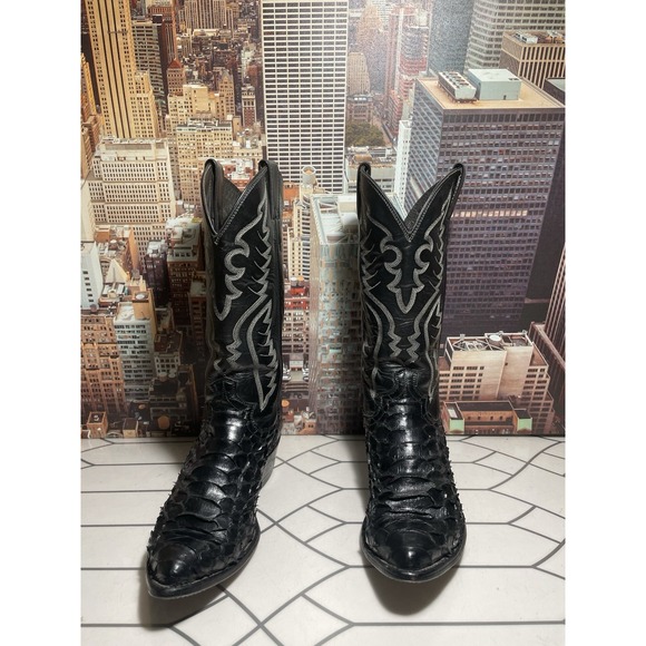 Vintage Justin Black Snake Skin Cowboy Western Boots Mens Sz 7.5 D/6046 USA Made - Picture 3 of 13
